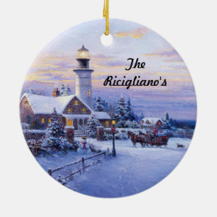 Runde Personalisierte Leuchttürme Keramik Ornamen Ornament