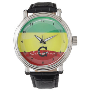 Runde Rasta-Flagge Armbanduhr
