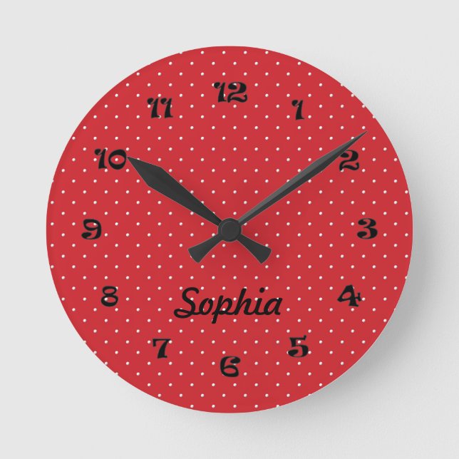 Runde rote und weiße Polka Dot Clock Runde Wanduhr (Vorderseite)