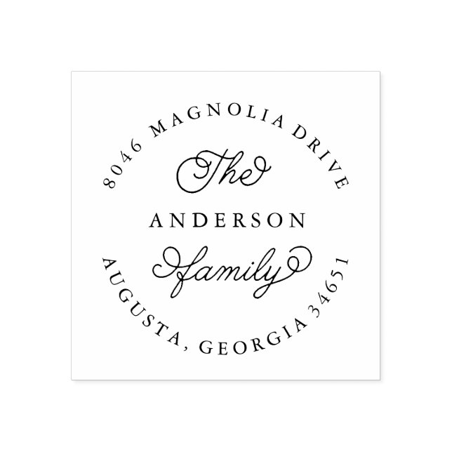 Runde Rücksendeadresse Briefmarke für neue Familie Gummistempel (Prägung)