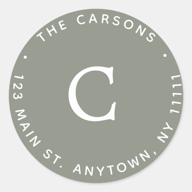 Runde Rücksendeadresse für die Sage Green Monogram Runder Aufkleber (Vorderseite)