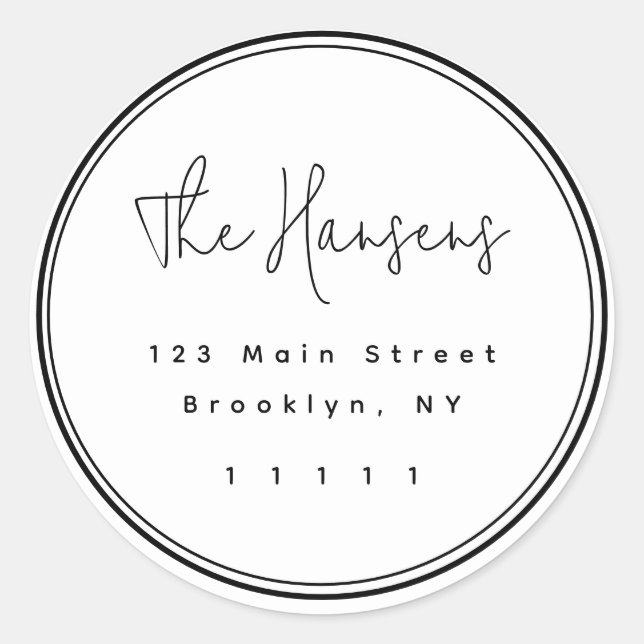 Runde Rücksendeadresse für moderne Skriptrahmen Runder Aufkleber (Vorderseite)