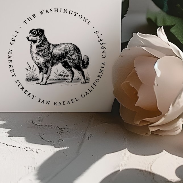 Runde Rücksendeadresse Vintager Hunde Gummistempel (Von Creator hochgeladen)
