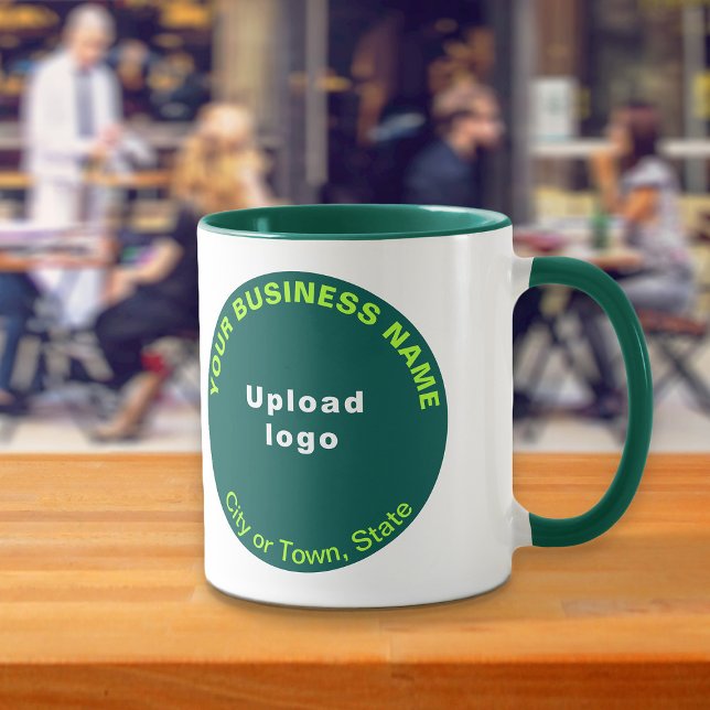 Runde Shape-Business-Marke auf grünem Hunter-Combo Tasse (Build brand name awareness. Hunter green combo mug with round shape business brand.)