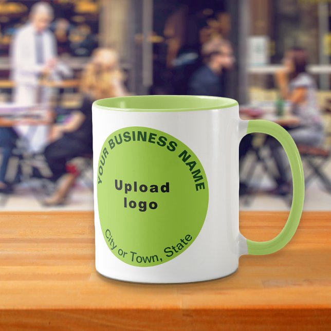 Runde Shape-Business-Marke auf grüner Combo-Tasse Tasse (Build brand name awareness. Lime green combo mug with round shape business brand.)