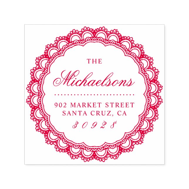 Runde Spitzen-Border-Nachname-Script-Rücksendeadre Permastempel (Design)