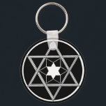 Runde Star von David Schlüsselanhänger<br><div class="desc">Der Stern von David in schwarz-weiß in einem Kreis.</div>