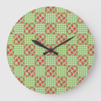 Runde Uhr: Niedliche rote Drachen, grüner Gingham