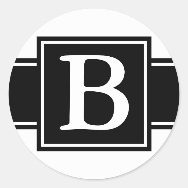 Runde Umschlag Aufkleber mit Monogramm - Schwarz/W (Vorderseite)