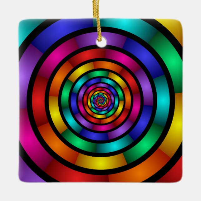 Runde und psychedelische Fraktal Kunst Keramikornament (Vorderseite)