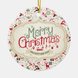 Runde Verzierung der frohen Weihnacht-2017 Keramikornament