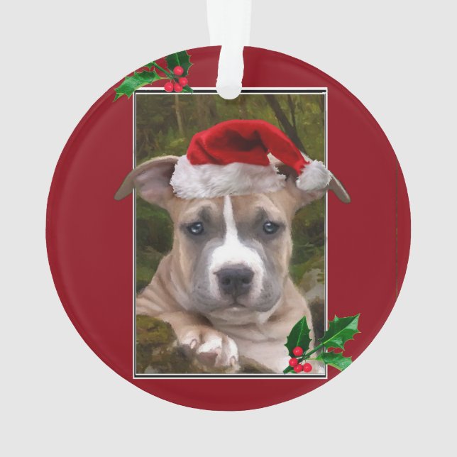 Runde Verzierung WeihnachtenPitbull Welpen Ornament (Rückseite)