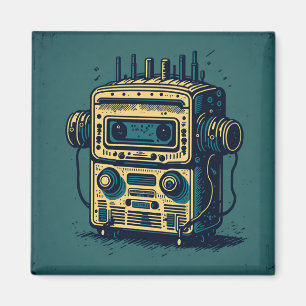 Runde Vintage-Aufkleber süßer Roboter Radio Kasset Magnet
