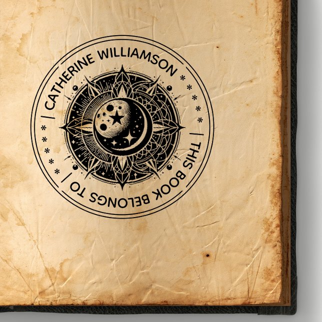 Runde Vintage mystische Sonne Dieses Buch gehört Gummistempel (Von Creator hochgeladen)