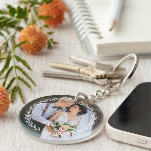 Runde Vintage-Rahmen-Monogramm-Foto Schlüsselanhänger