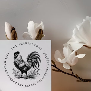 Runde Vintage Rooster-Rücksendeadresse Gummistempel