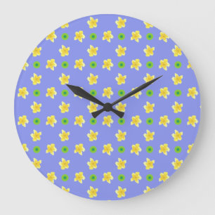 Runde Wall-Uhr: Primrosen auf Violet Blue, Polkas Große Wanduhr