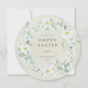 Runde weiße Blumenkreide - Glückskarte Ostern Einladung