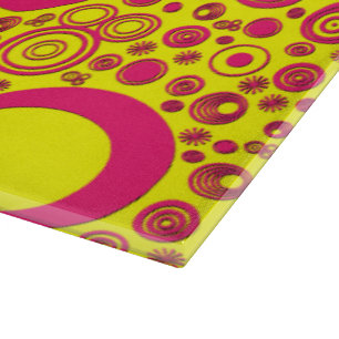 Runden, rosa-gelbe Glasschneide Schneidebrett