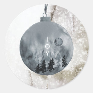 Runder Aufkleber FREUDE Weihnachten Schnee Baum Bl