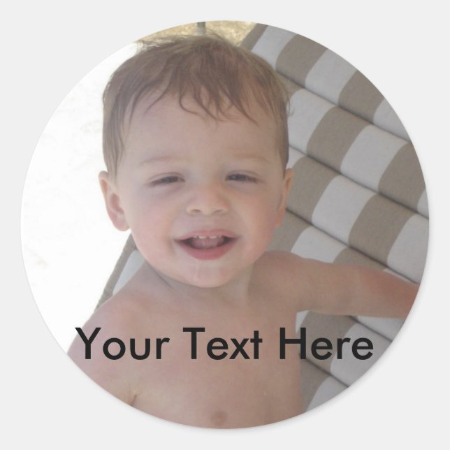 Runder Aufkleber mit benutzerdefiniertem Text und  (Vorderseite)
