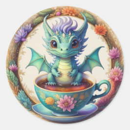 Runder Babydrache im Teacup Runder Aufkleber