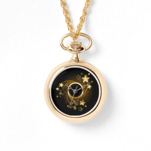 Runder Banner mit Gold Stars auf schwarz Armbanduhr