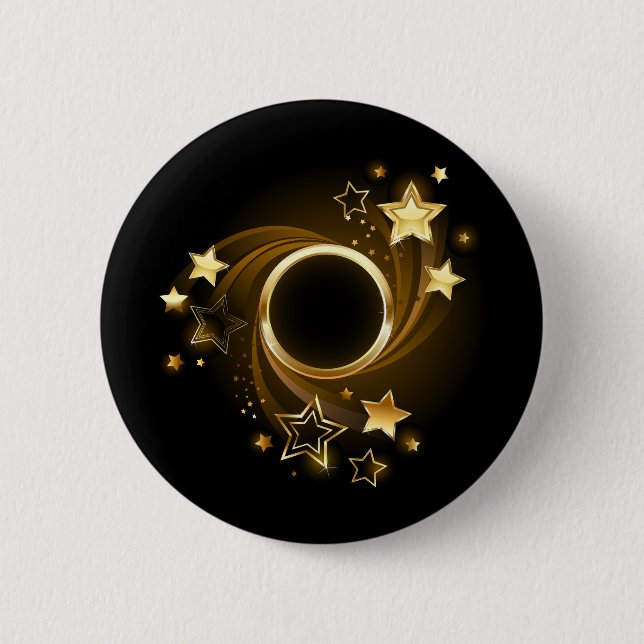 Runder Banner mit Gold Stars auf schwarz Button (Vorderseite)