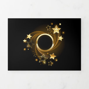 Runder Banner mit Gold Stars auf schwarz Dreifach Gefaltete Urlaubskarte