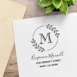 Runder Blätterkranz Monogramm Adresse Gummistempel