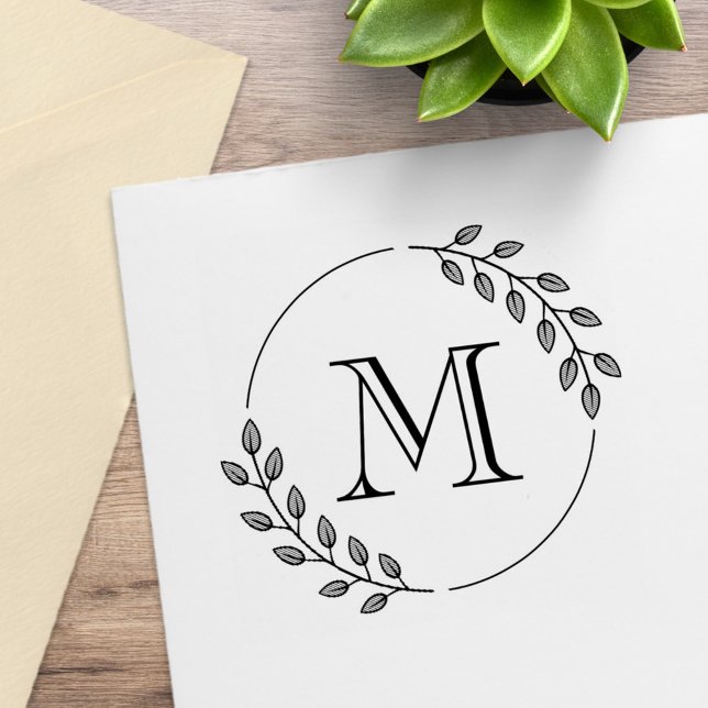 Runder Blätterkranz Monogramm Anfangsbuchstabe Gummistempel (Von Creator hochgeladen)