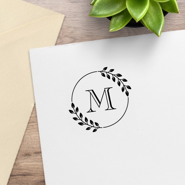 Runder Blätterkranz Monogramm Initial 1x1 Gummistempel (Von Creator hochgeladen)
