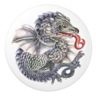 Runder blauer Drachen-Keramikknopf Keramikknauf