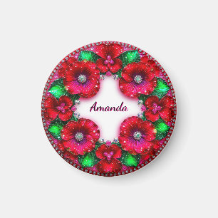 Runder Blumenkranz mit roten und grünen Juwelen Magnet