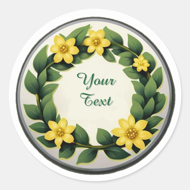 Runder Blumenkranzteller mit gelben Blumen Aufkleber (Vorderseite)