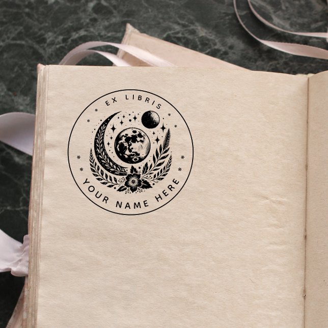Runder Blumenmond ex libris Briefmarke Gummistempel (Von Creator hochgeladen)