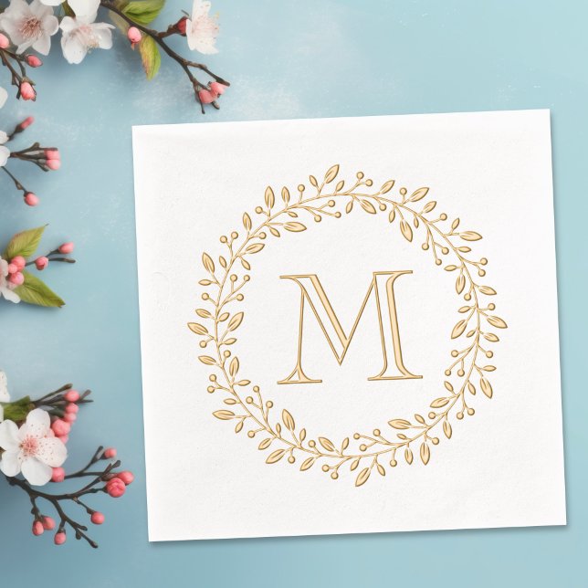 Runder botanischer Beerenkranz Monogramm Initiale Servietten Mit Folie (Von Creator hochgeladen)