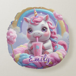 Runder Cotton Candy Unicorn Kissen - bearbeitbarer