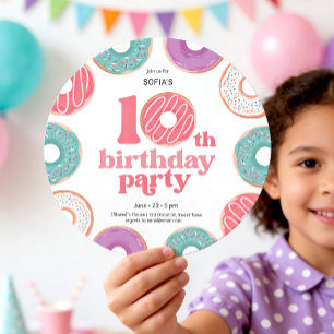 Runder Donut-Party-Girl 10. Geburtstagseinladung Einladung