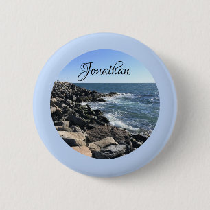 Runder Foto Atlantischer Ozean Felsstrand Button