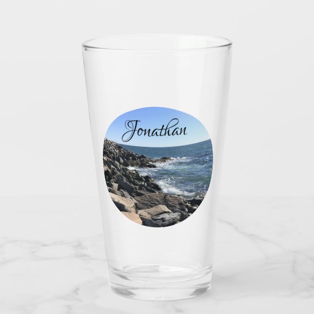 Runder Foto Atlantischer Ozean Felsstrand Glas (Rückseite)