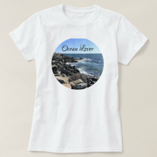 Runder Foto Atlantischer Ozean Felsstrand T-Shirt