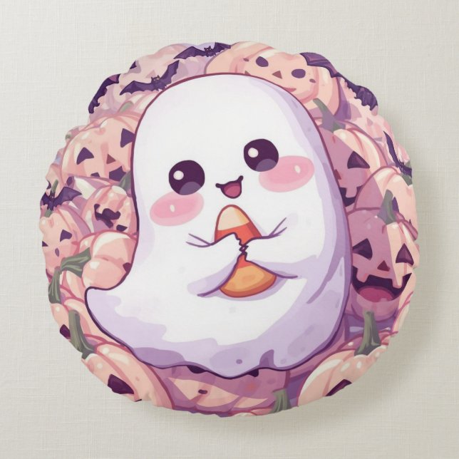 Runder Ghost Halloween Kissen - Niedliche Einricht (Vorderseite)