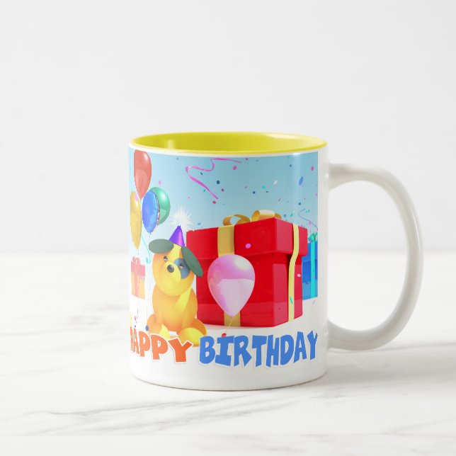 Runder Hund "alles Gute zum Geburtstag!" Tasse (Rechts)