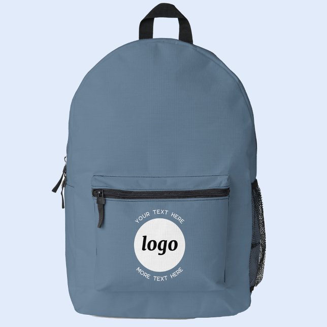 Runder Logo-Text Werbung Business Blue Gray Bedruckter Rucksack (Simple logo with custom text business promotional backpack)