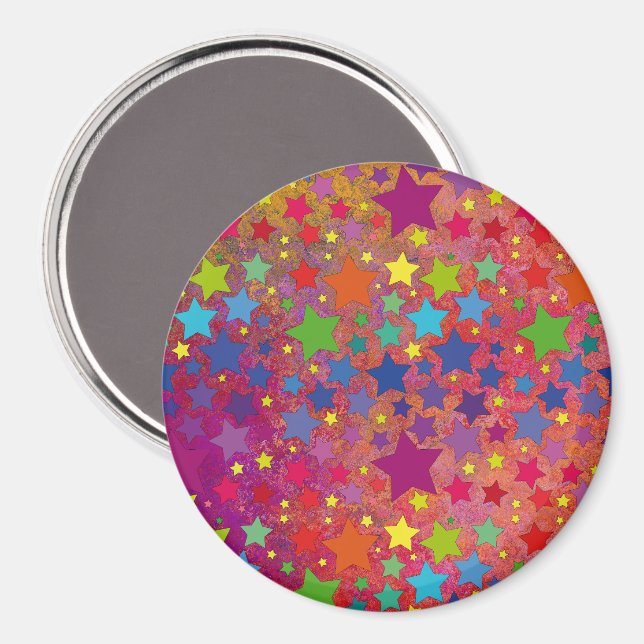 runder Magnet mit bunten Sternen 2 (Vorderseite/Rückseite)