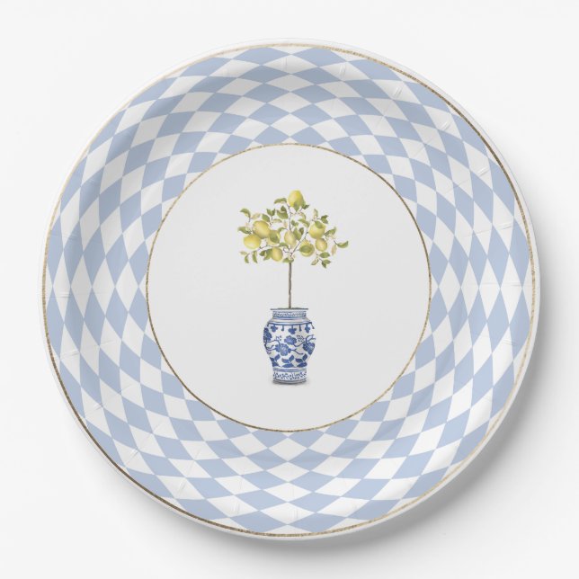 Runder Papier-Teller mit Zitronen-Topiary Pappteller (Vorderseite)