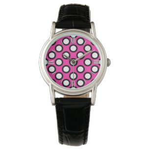 runder Punkt, Fuchsie, schwarz-weiß Armbanduhr