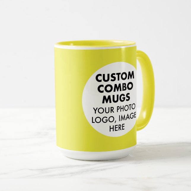 Runder Rahmen 2 Foto Logo groß gelb Custom Combo Tasse (VorderseiteRechts)