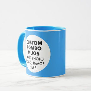Runder Rahmen 2 x Foto-Logo Hellblau Benutzerdefin Tasse